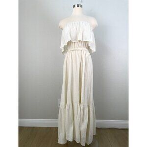 Corey Lynn Calter Womens Size Small Cream Metallic Stripe Strapless Maxi Dress